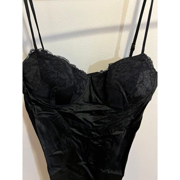 Rumored NWT Women Negroni Black Bamboo Printed Satin Slip Dress Elegant Medium - Picture 6 of 12